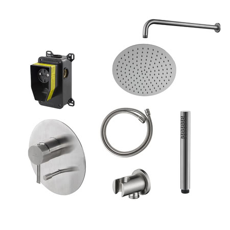 Noken Pack Round Inox Душевой Комплект Со Смесителем И Верхним Душем O30 См, Сталь Брашированная Noken Pack Round Inox Душевой Комплект Со Смесителем И Верхним Душем O30 См, Сталь Брашированная