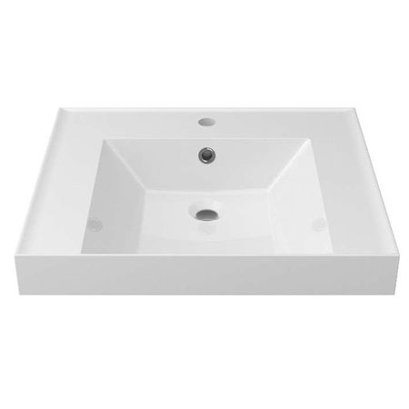 One Столешница 61x50x16,6 см крион со встроенной раковиной по центру и отверстием для смесителя глянцевая белая