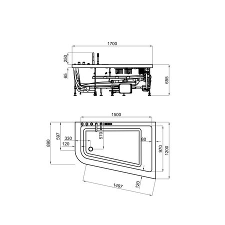 Ванна с оборудванием 170x120 см Noken Soleil N710000197-100077110 (Архив) - габаритные размеры