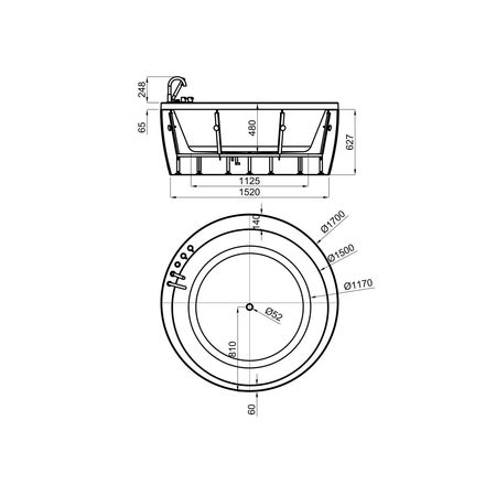 Ванна с оборудванием D170 см Noken Soleil N710000359-100078434 (Архив) - габаритные размеры