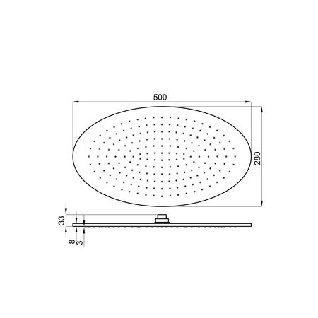 Верхний душ 3,3х50х28 см без шарового соединения хром Noken Neptune Slim N192579936-100098844 - габаритные размеры