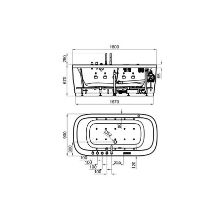 Ванна без электронного оборудования 180x90 см Noken Soleil N710000672-100099294 - габаритные размеры