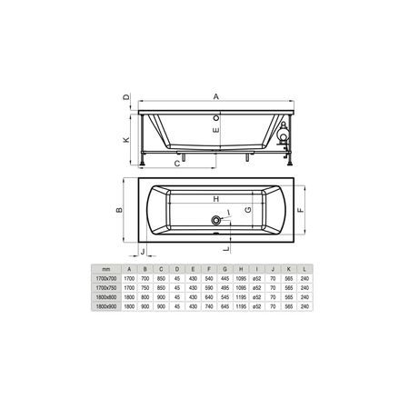 Ванна с оборудванием 180x80 см Noken Sp One N710001274-100214981 - габаритные размеры