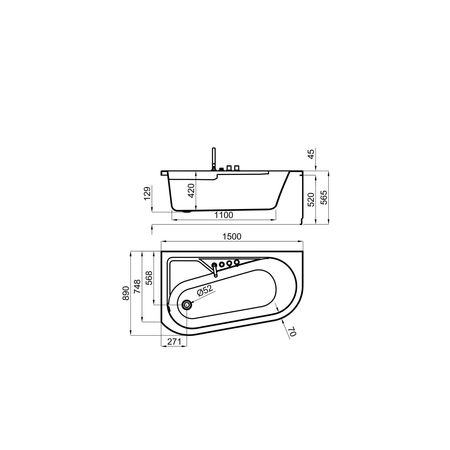 Ванна с оборудванием 150x75 см Noken Minimal N710001272-100215197 - габаритные размеры