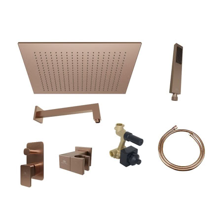 Noken Pack Square Комплект Для Душа С Верхним Душем 30х30 См, Смесителем, Брашированная Медь