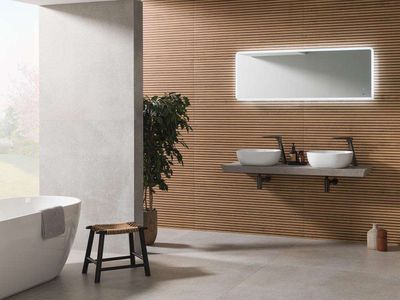 Oxo Столешница 45x140 см из керамогранита Xtone Bottega Acero Nature с вырезом под две раковины и отверстием под два смесителя