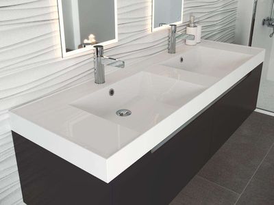 One Столешница 150x50x16,6 см крион с 2-мя встроенными раковинами глянцевая белая