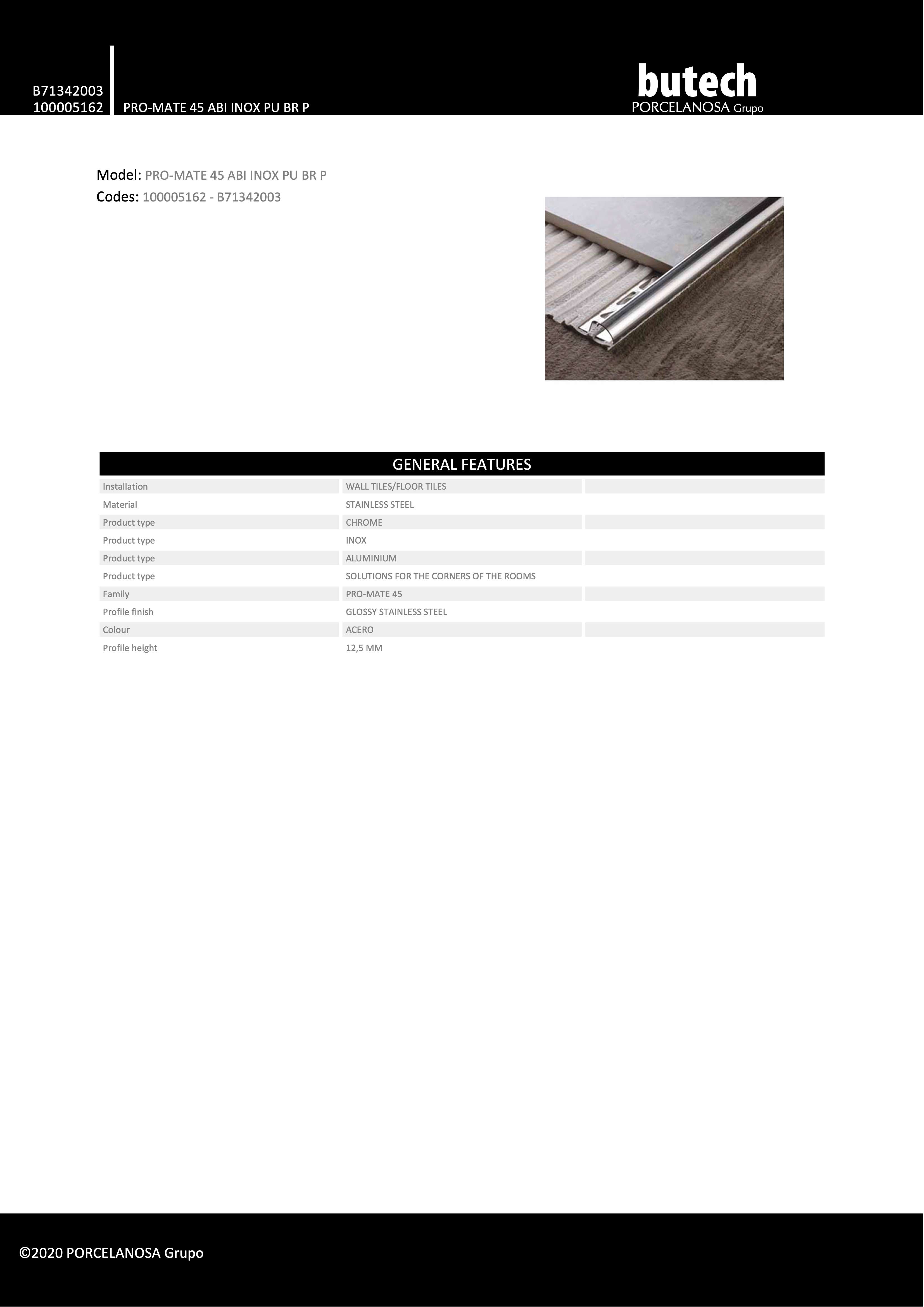 Профиль Butech Pro-Mate 45 Stainless Steel Gloss 45x12.5x2500