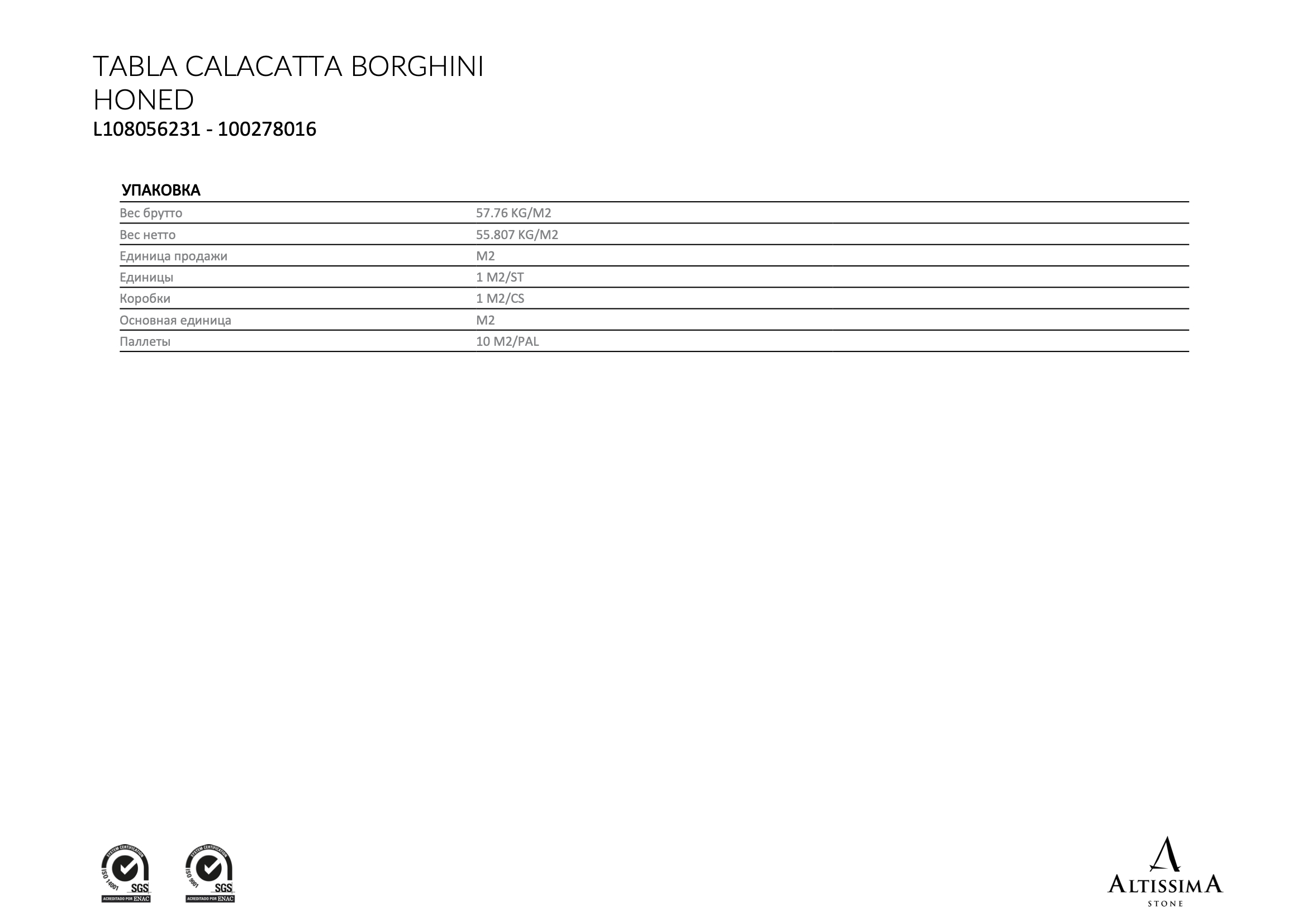 Tabla Calacatta Borghini Honed 2