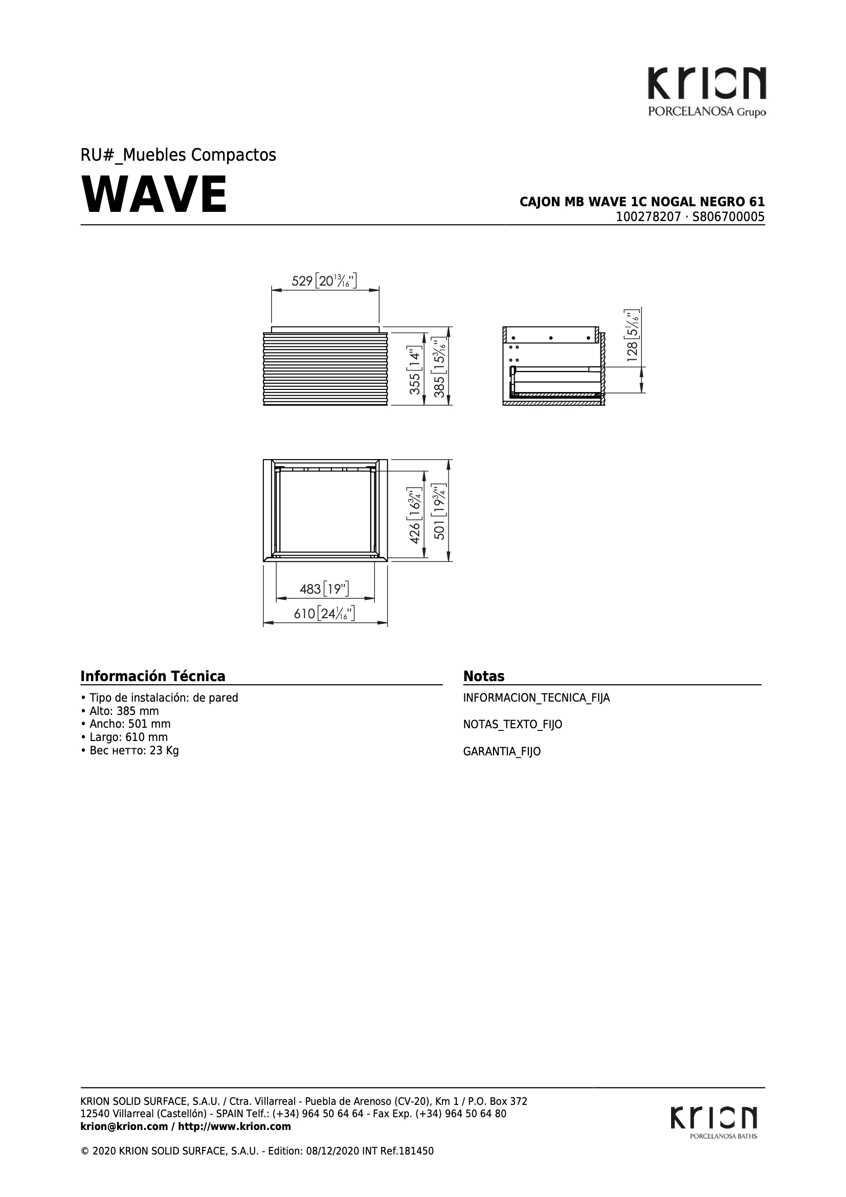 Wave Тумба 61x50x40 см под раковину орех