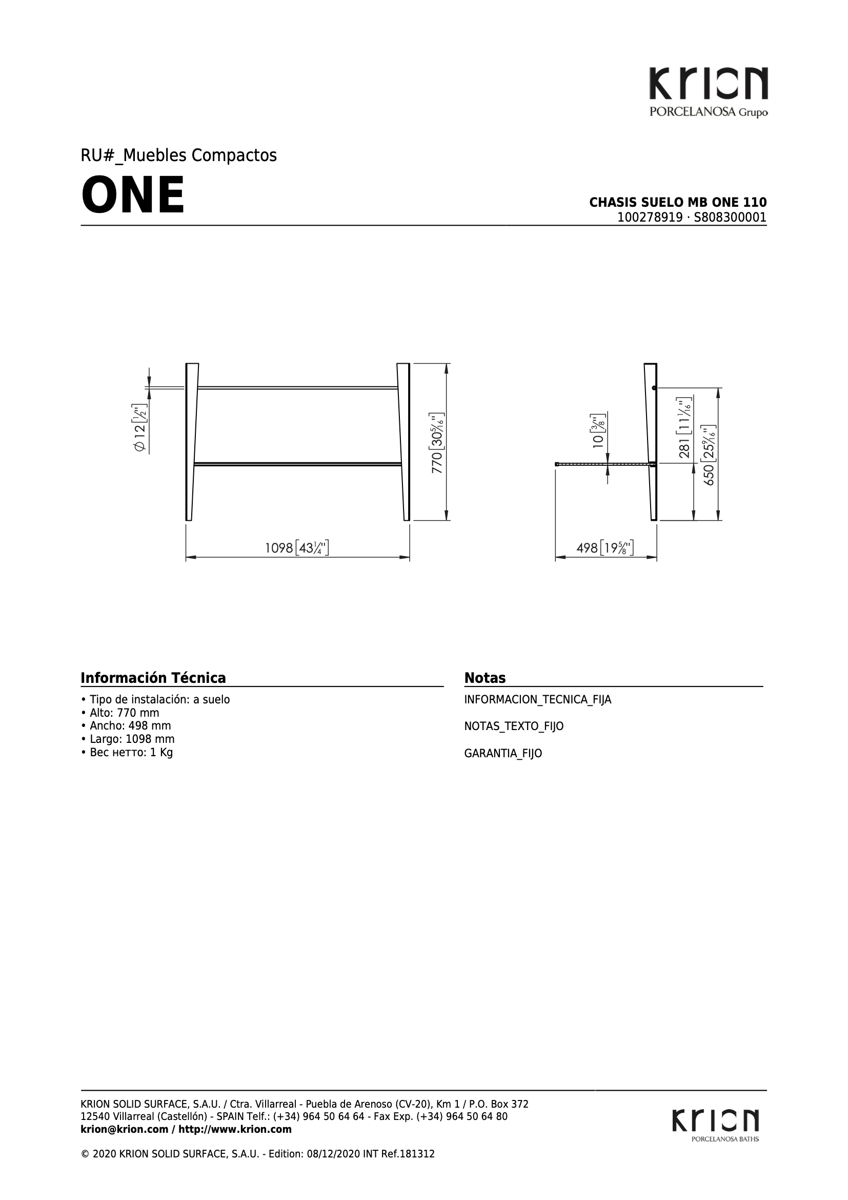 Каркас Chasis Suelo Mb One 110