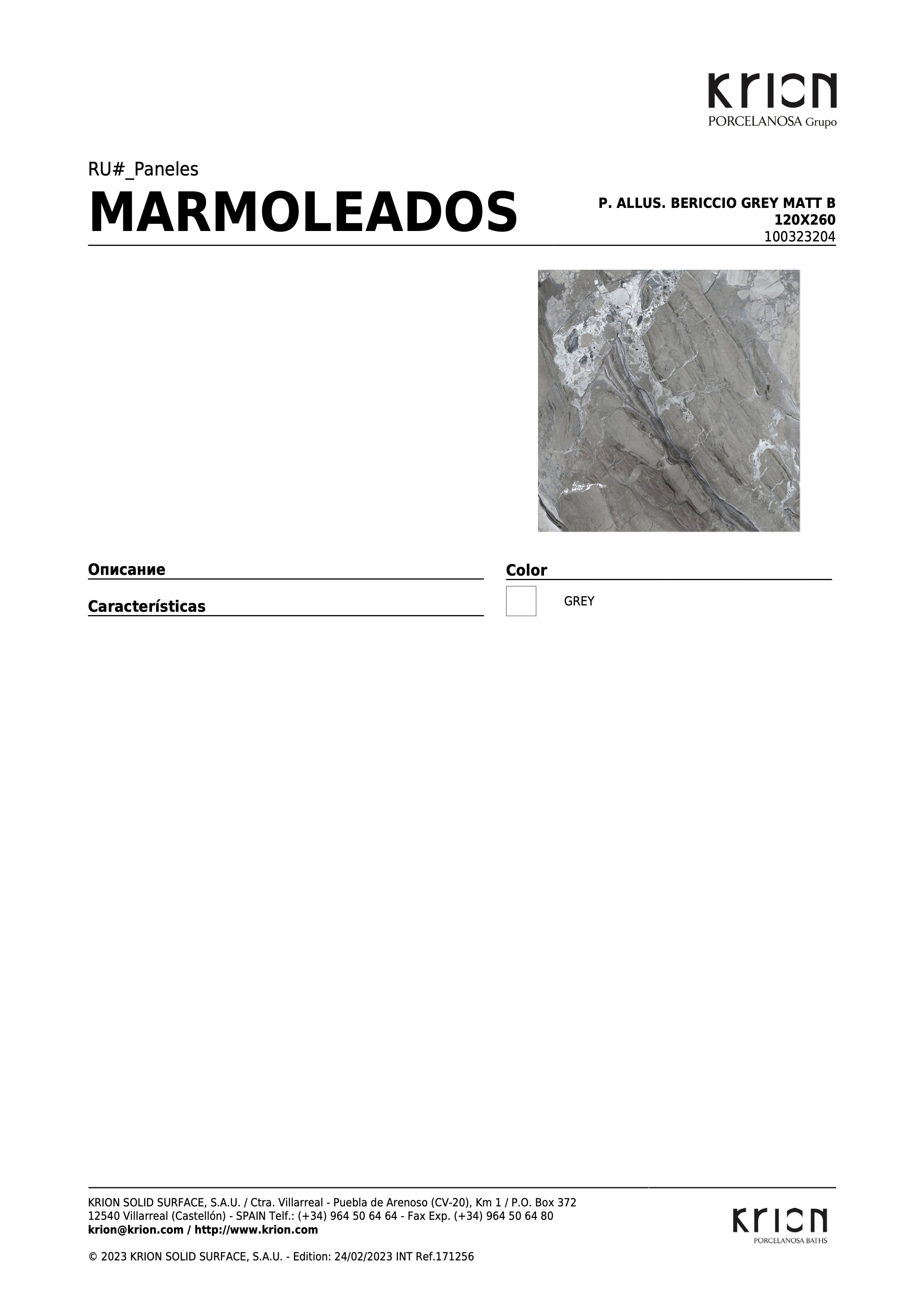 Krion P. Allus. Bericcio Grey Matt B 120x260