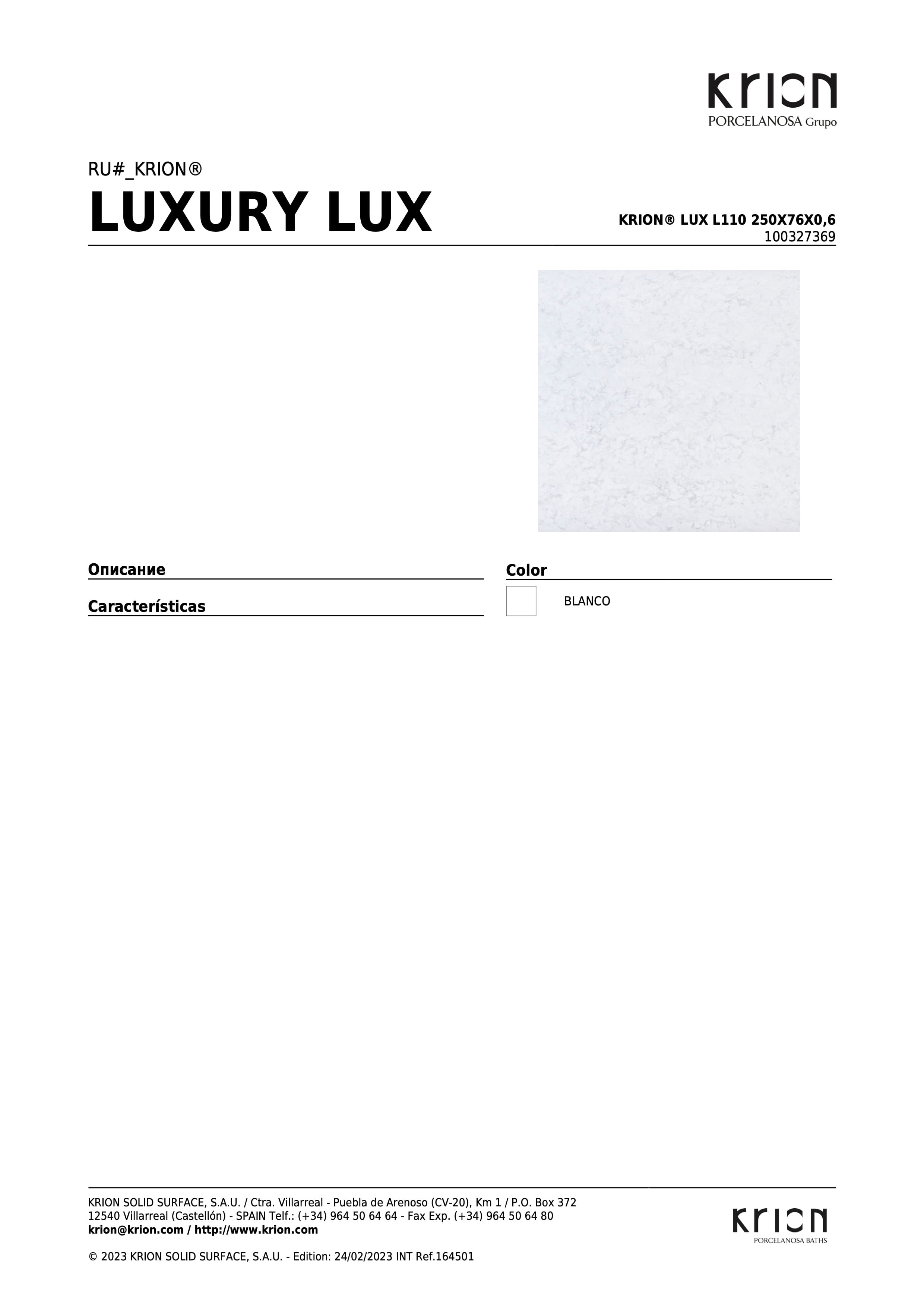 Krion Krion\u00ae Lux L110 250x76x0,6