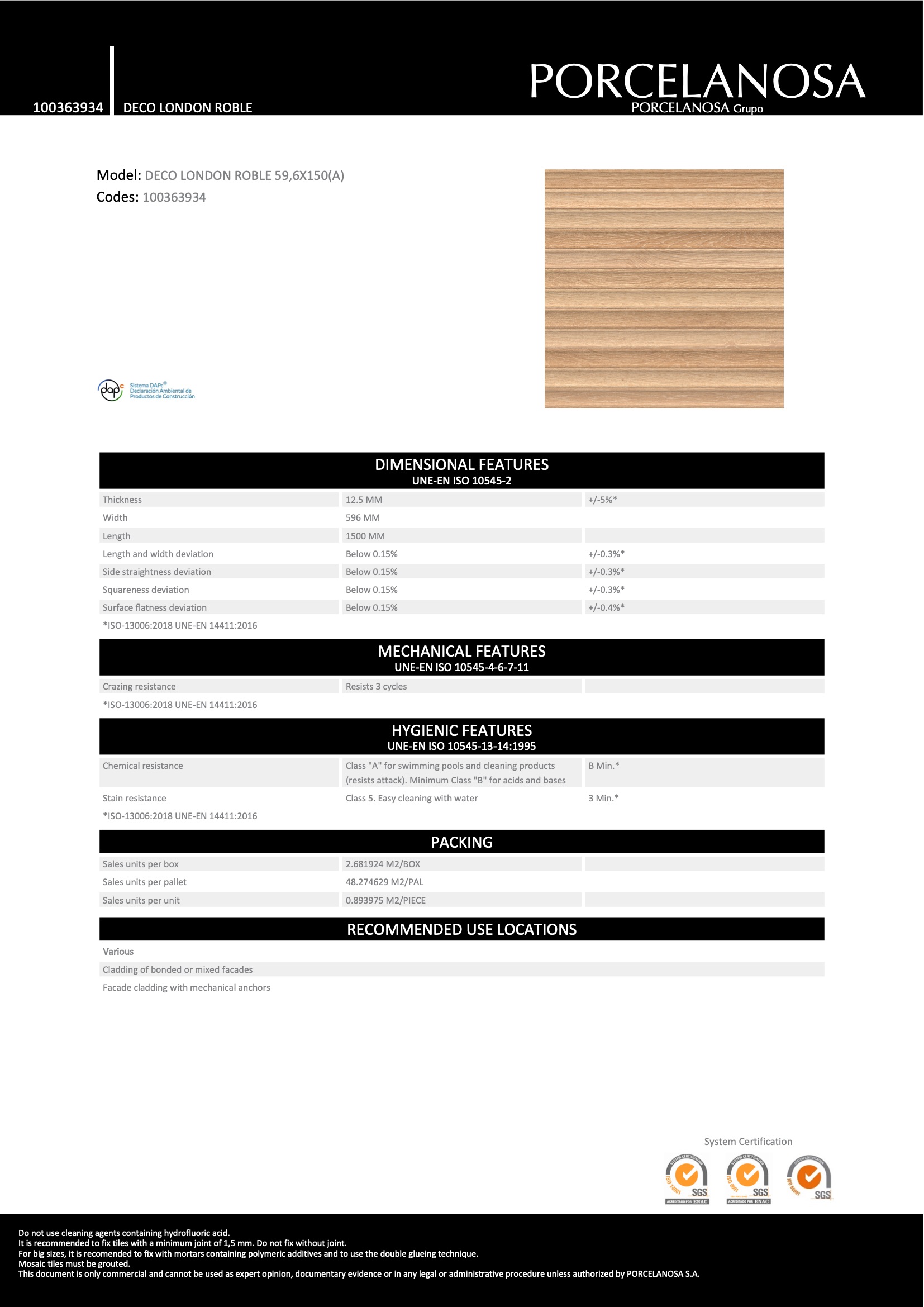  Deco London Roble 59,6x150