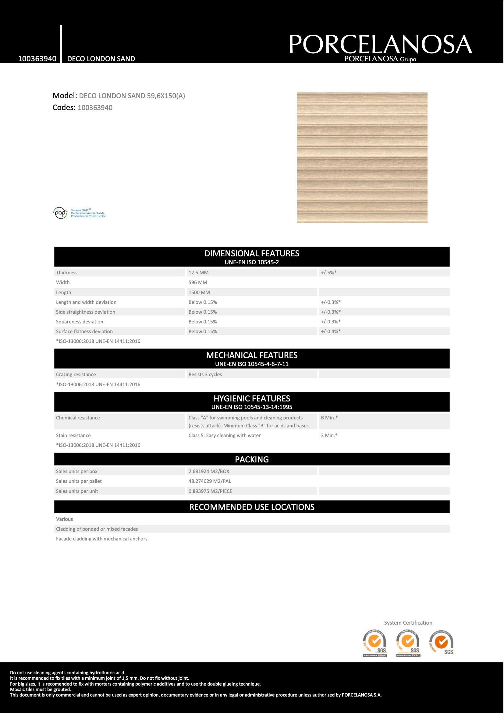  Deco London Sand 59,6x150